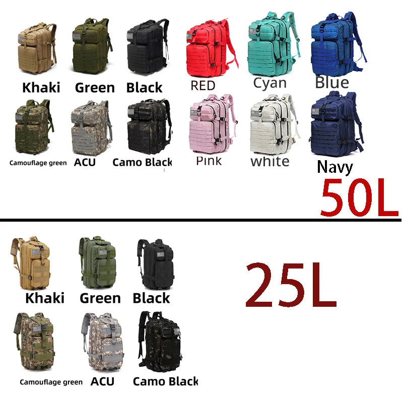 Sac à dos tactique extérieur 25L/50L – Sac de camping et de voyage