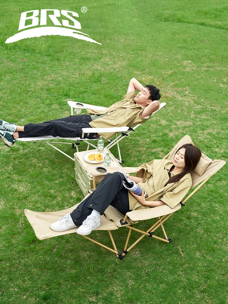 Chaise de camping BRS 2-en-1 pliable et légère avec dossier et repose-pieds réglables pour la plage