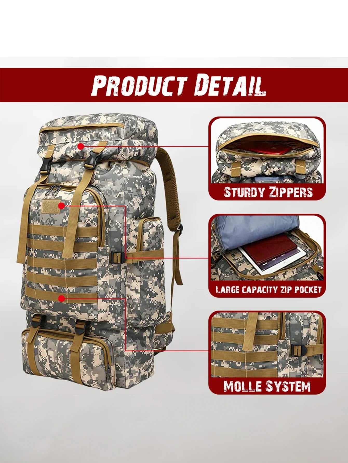 Grand Sac à Dos de Camping et de Voyage