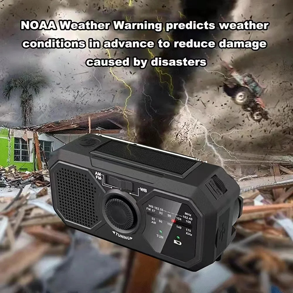 Radio solaire d’urgence – Radio météo à manivelle et batterie externe