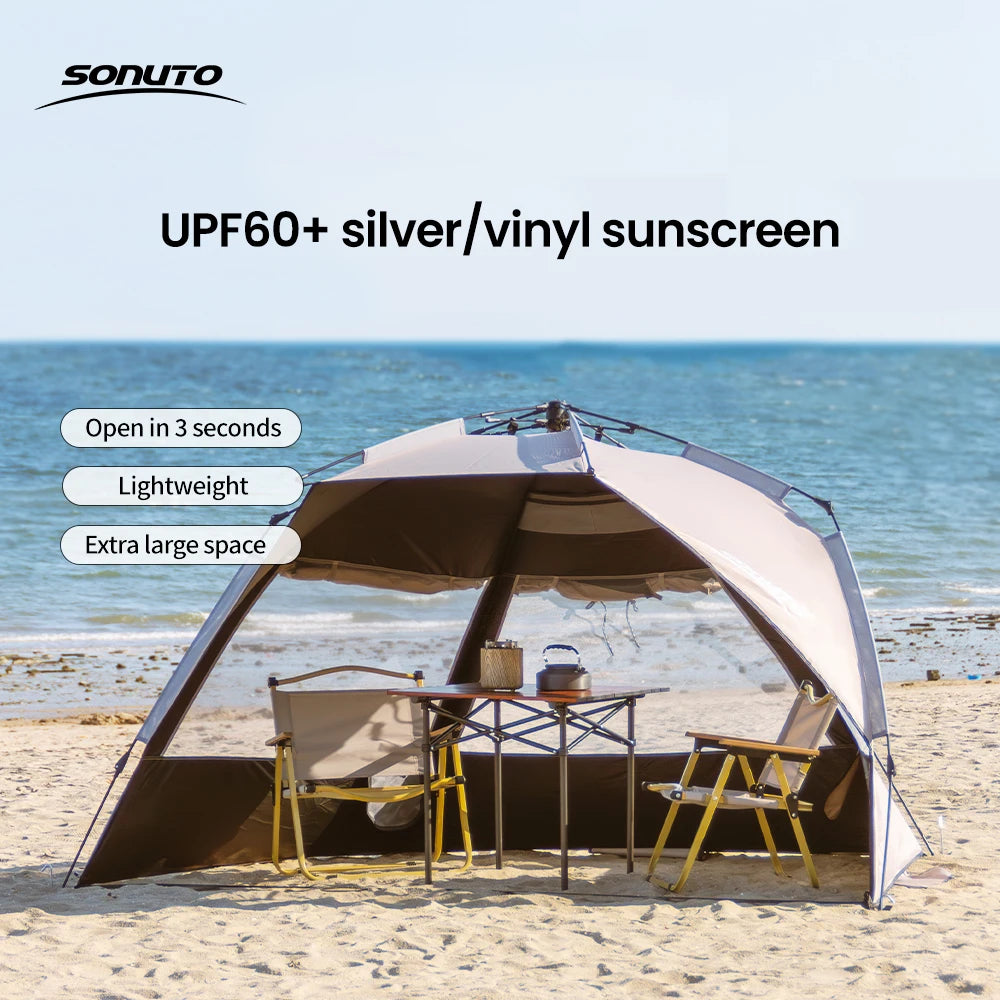 Tente de camping automatique Sonuto 3-4 personnes - Ouverture rapide, anti-UV, idéale pour plage, pêche, pique-nique et voyage