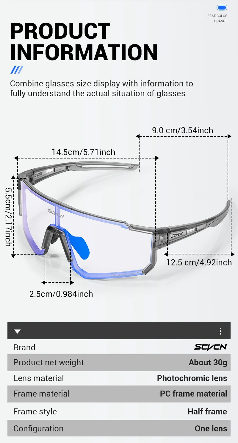Lunettes de soleil photochromiques pour cyclisme – Lunettes de sport avec protection UV