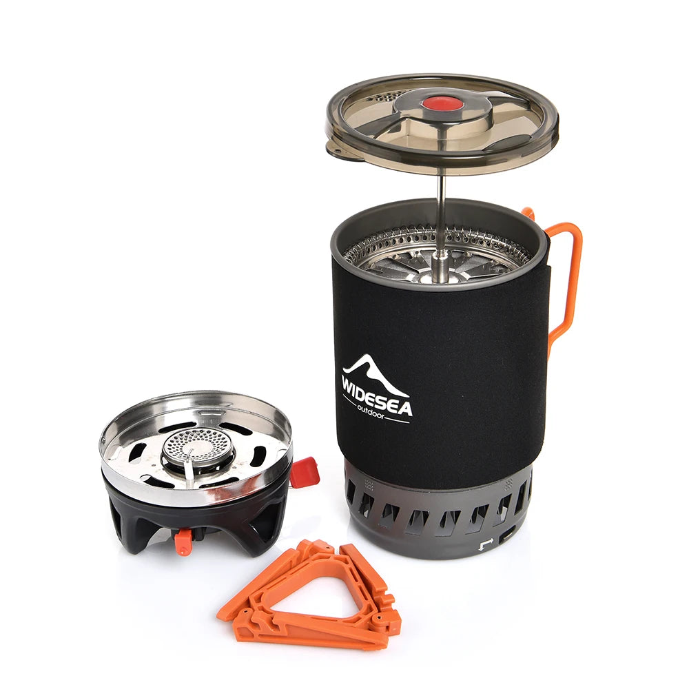 Cafetière Piston Nomade Widesea 0.9L avec Réchaud Camping 1100BTU