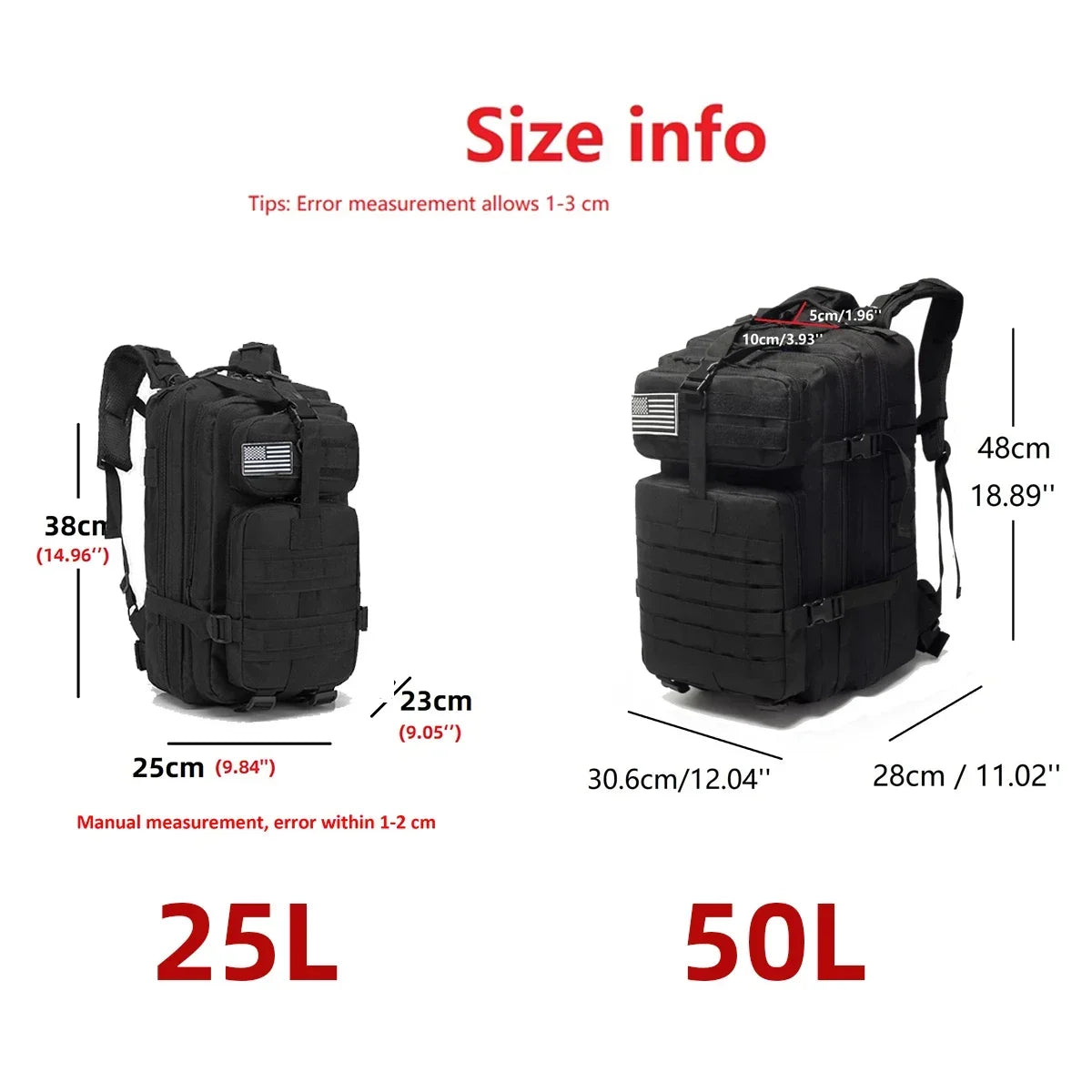 Sac à dos tactique extérieur 25L/50L – Sac de camping et de voyage