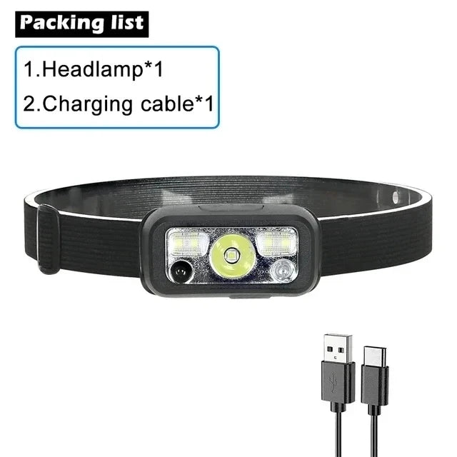 Lampe Frontale LED Rechargeable avec Détecteur de Mouvement – Éclairage Camping et Randonnée
