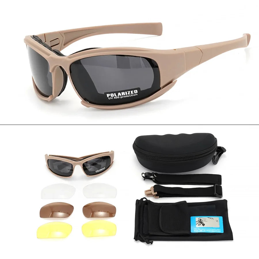 Lunettes Tactiques 4 Lentilles Polarisées - Protection Vent & Poussière pour Sports Outdoor
