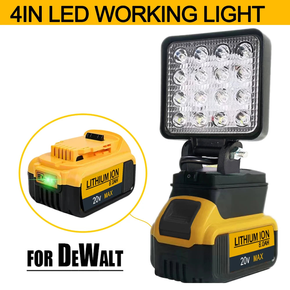 Lampe LED Portable pour Batteries Dewalt 18V - Projecteur Sans Fil pour Travail Extérieur, Pêche, Urgence