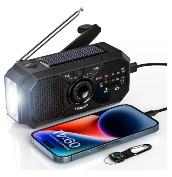 Radio solaire d’urgence – Radio météo à manivelle et batterie externe