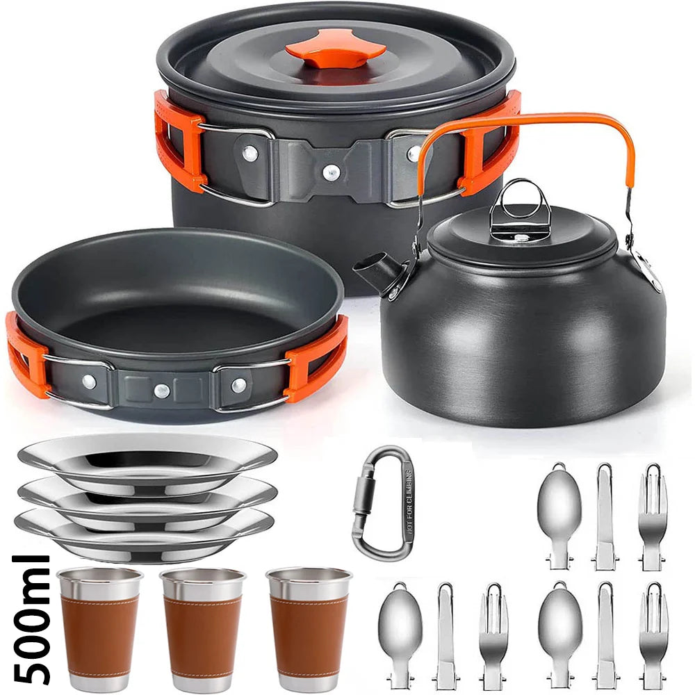 Set de Cuisine Camping Antiadhésif pour 2-3 Personnes - Idéal Randonnée & Pique-nique