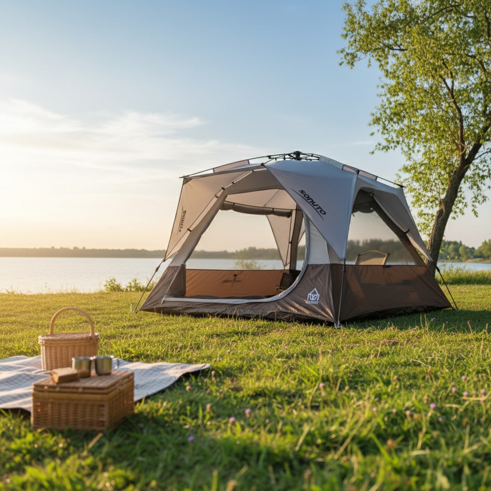 Tente de camping automatique Sonuto 3-4 personnes - Ouverture rapide, anti-UV, idéale pour voyage, plage, pêche et pique-nique