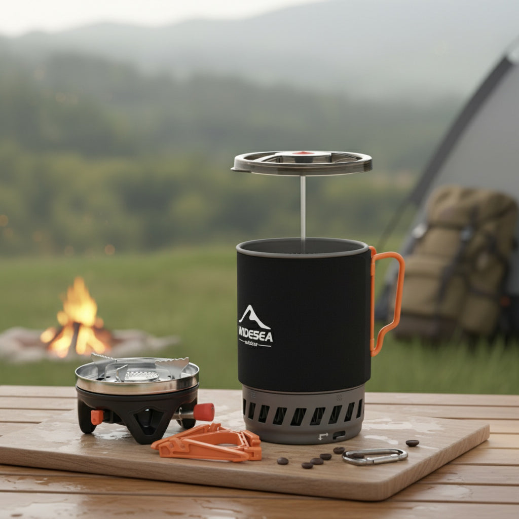 Cafetière Piston Nomade Widesea 0.9L avec Réchaud Camping 1100BTU
