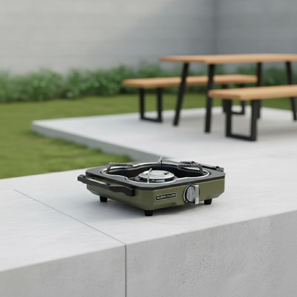 Réchaud de Camping Double Brûleur BUERK - Haute Puissance, Pliable, Portable pour Barbecue et Pique-nique en Extérieur