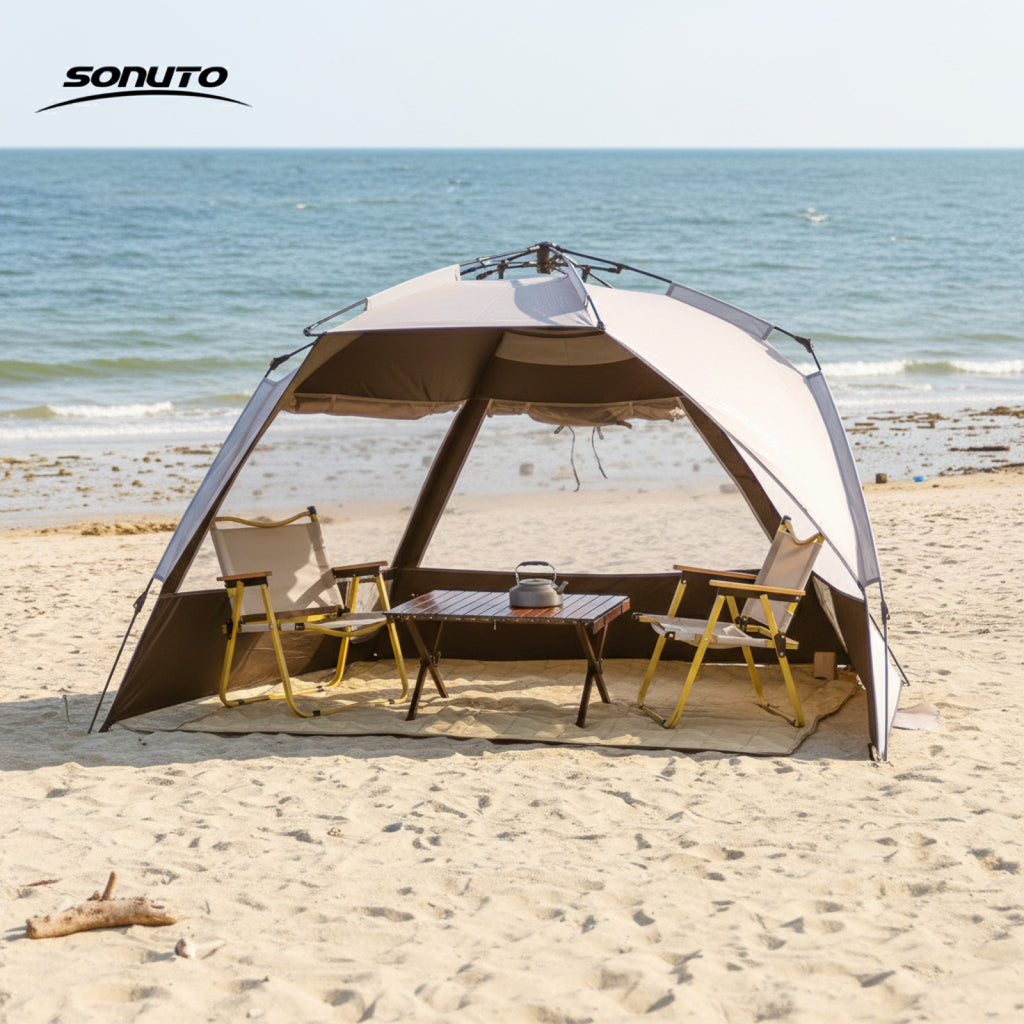 Tente de camping automatique Sonuto 3-4 personnes - Ouverture rapide, anti-UV, idéale pour voyage, plage, pêche et pique-nique