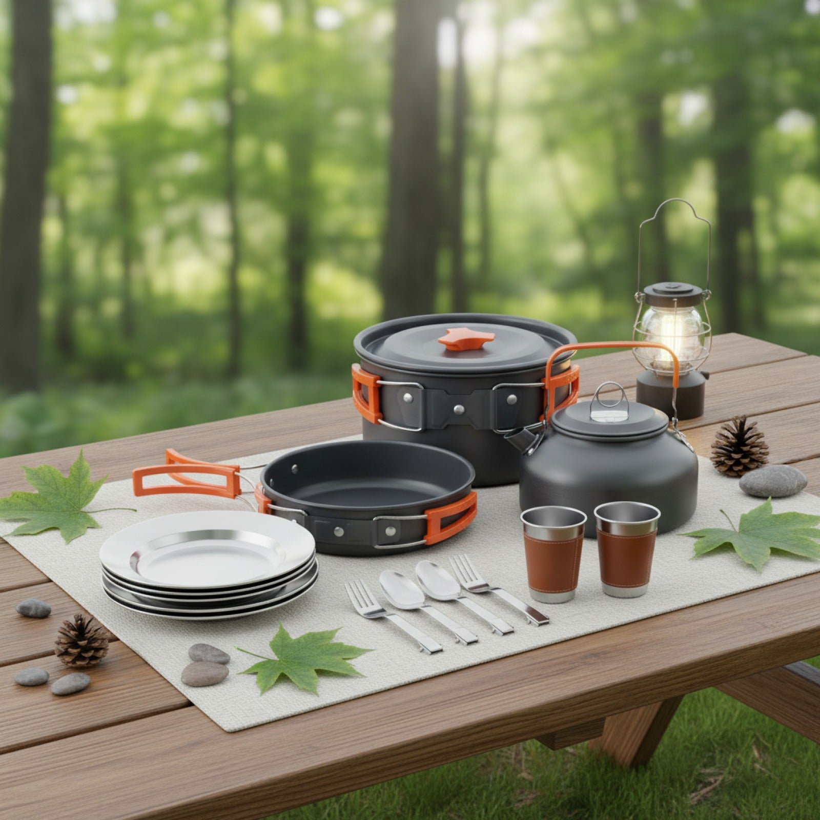 Set de Cuisine Camping Antiadhésif pour 2-3 Personnes - Idéal Randonnée & Pique-nique