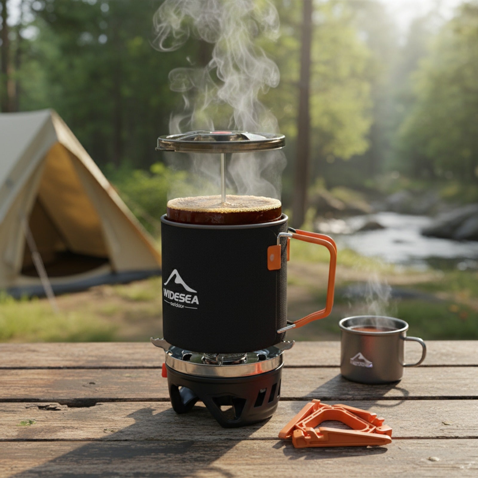 Cafetière Piston Nomade Widesea 0.9L avec Réchaud Camping 1100BTU