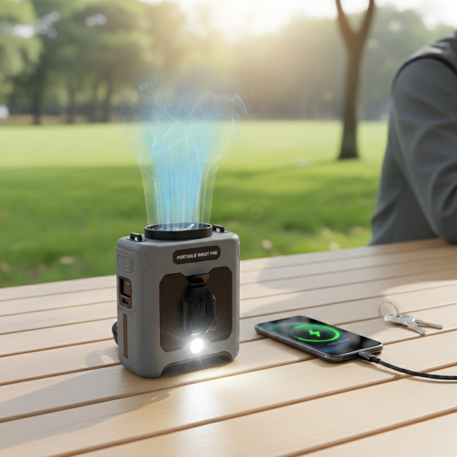 Ventilateur Portable 10000mAh avec Power Bank, Éclairage LED et 5 Vitesses - Idéal pour le Travail en Extérieur