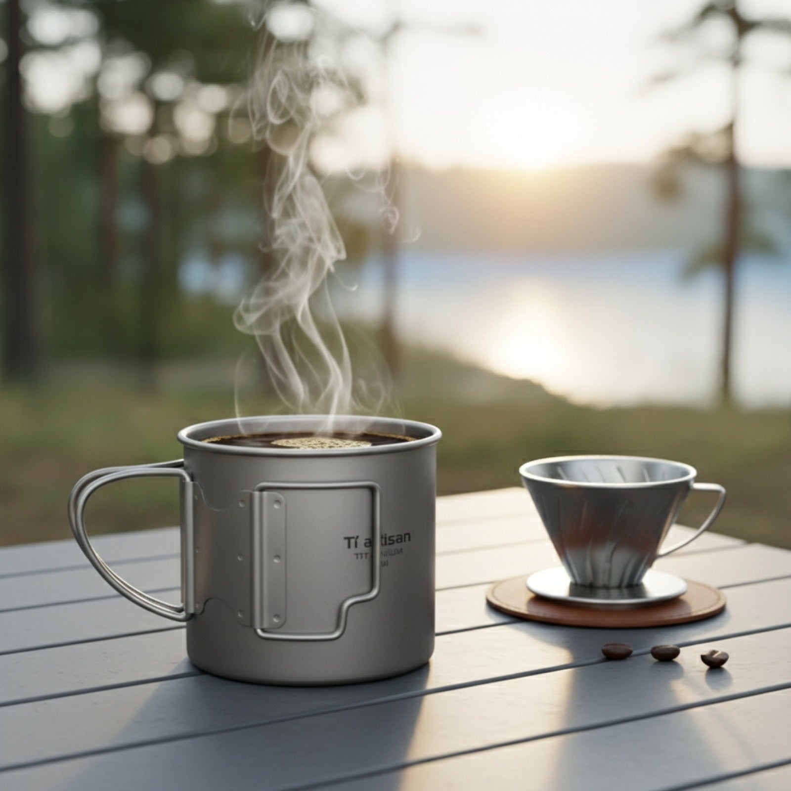 Tasse de camping Tiartisan en titane léger avec poignée pliable - Idéale pour le thé, le café, la randonnée et les voyages