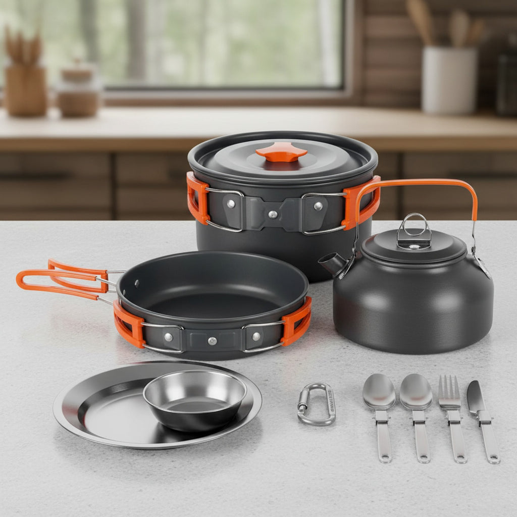 Set de Cuisine Camping Antiadhésif pour 2-3 Personnes - Idéal Randonnée & Pique-nique