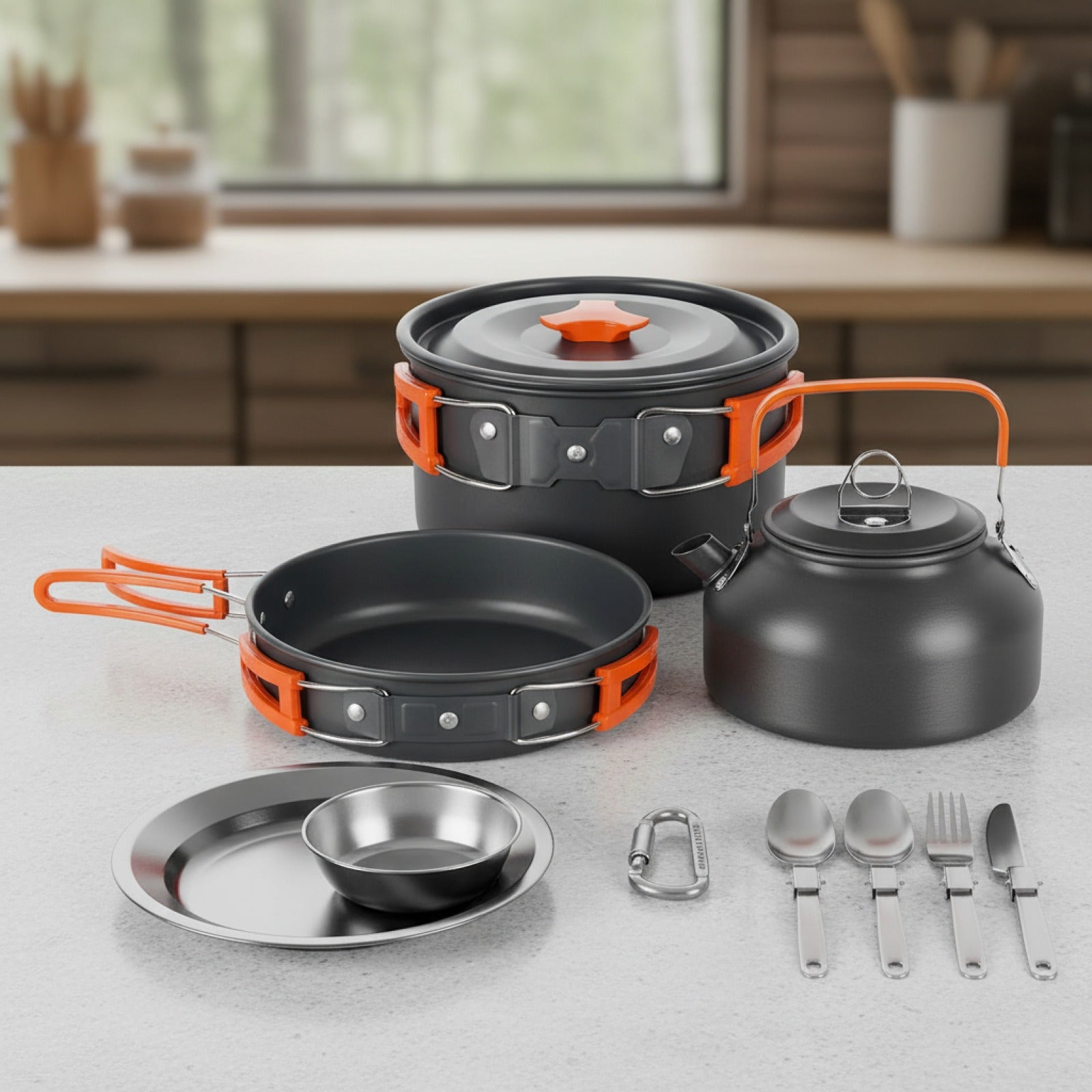 Set de Cuisine Camping Antiadhésif pour 2-3 Personnes - Idéal Randonnée & Pique-nique