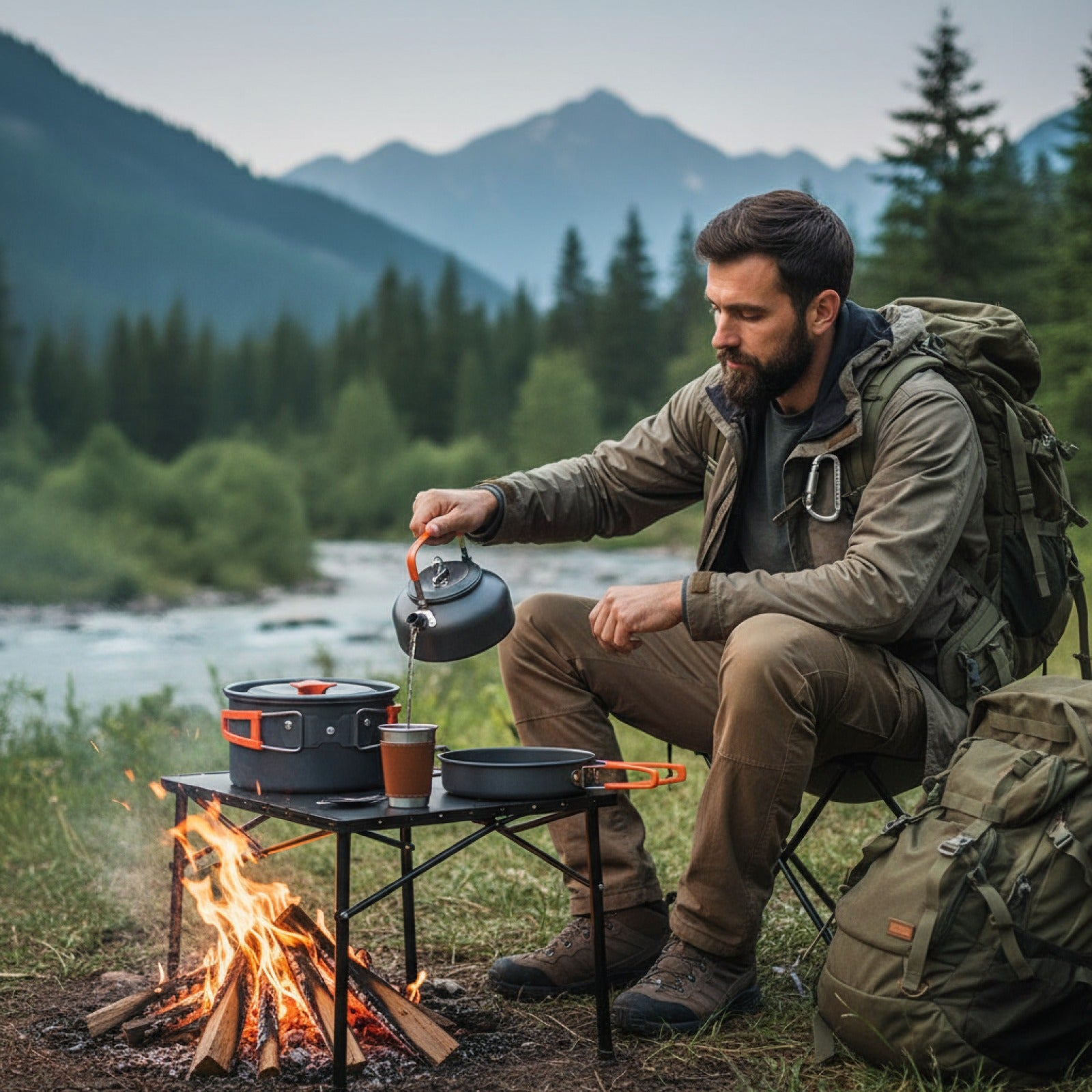 Set de Cuisine Camping Antiadhésif pour 2-3 Personnes - Idéal Randonnée & Pique-nique