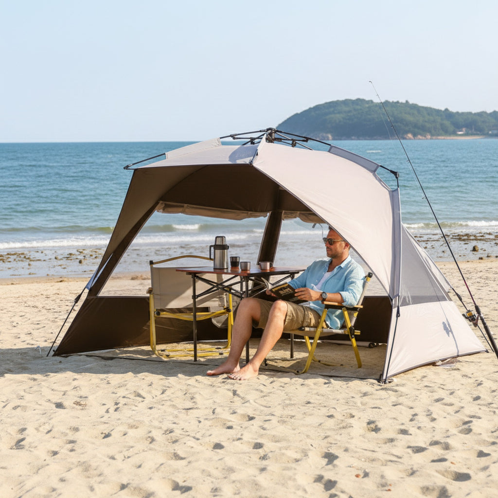 Tente de camping automatique Sonuto 3-4 personnes - Ouverture rapide, anti-UV, idéale pour plage, pêche, pique-nique et voyage