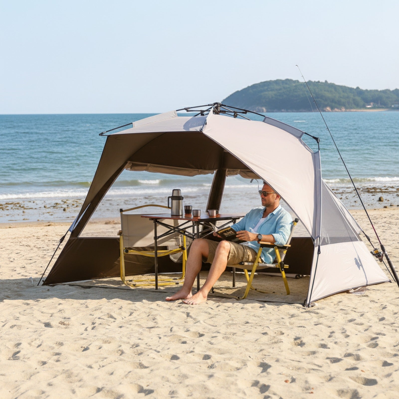 Tente de camping automatique Sonuto 3-4 personnes - Ouverture rapide, anti-UV, idéale pour plage, pêche, pique-nique et voyage
