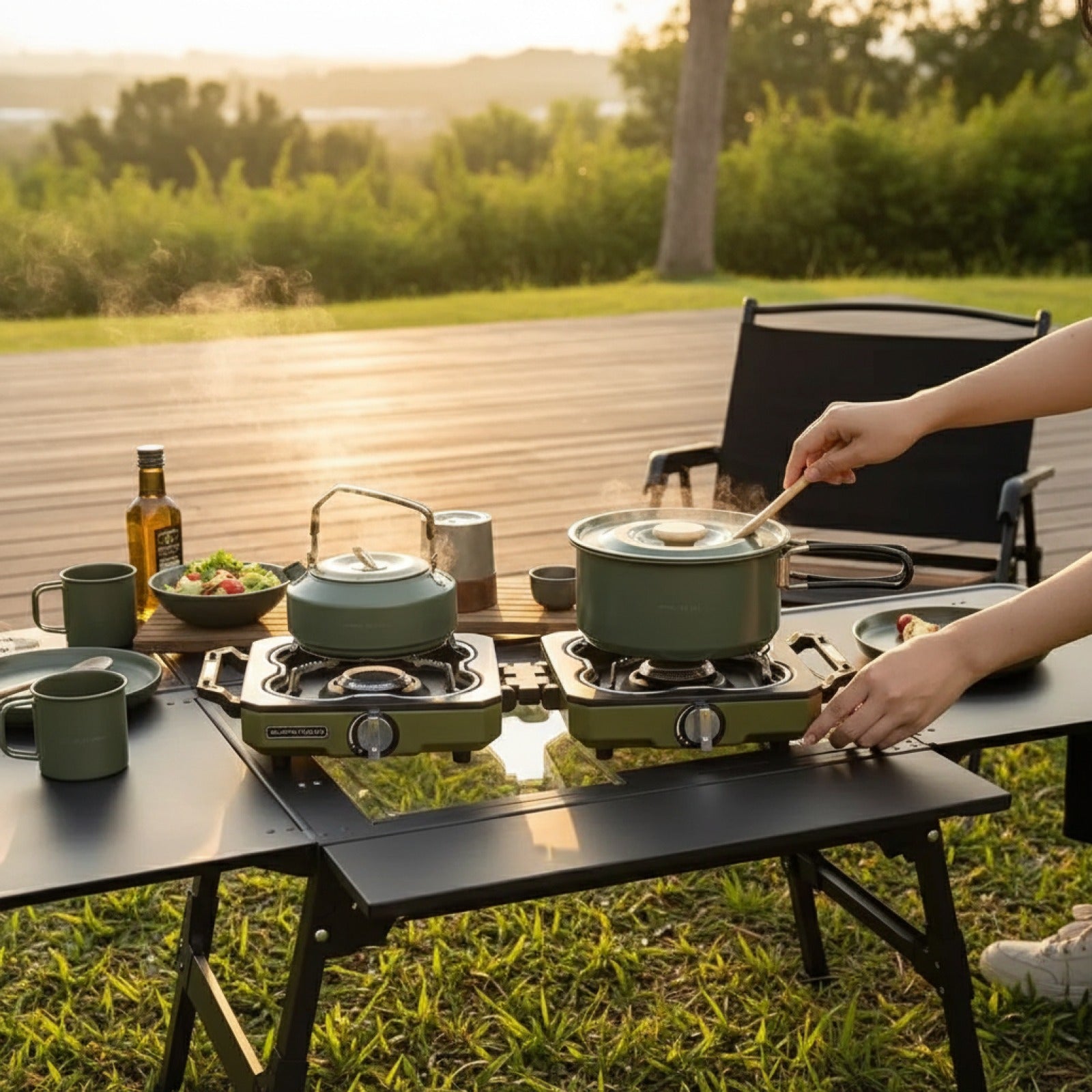 Réchaud de Camping Double Brûleur BUERK - Haute Puissance, Pliable, Portable pour Barbecue et Pique-nique en Extérieur