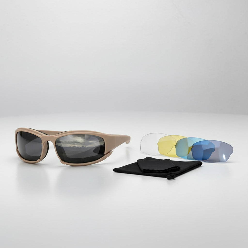Lunettes Tactiques 4 Lentilles Polarisées - Protection Vent & Poussière pour Sports Outdoor