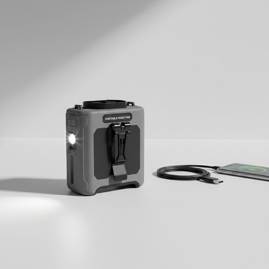 Ventilateur Portable 10000mAh avec Power Bank, Éclairage LED et 5 Vitesses - Idéal pour le Travail en Extérieur