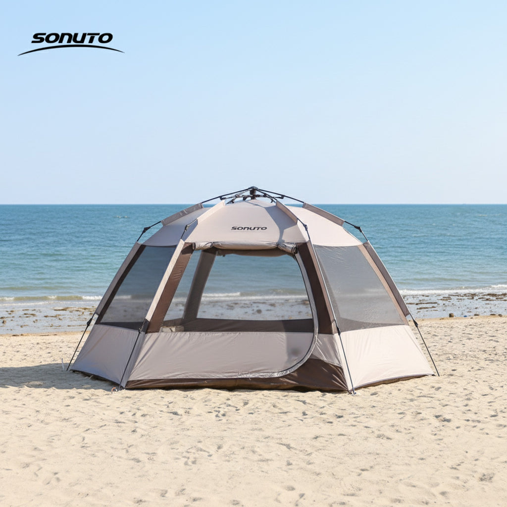 Tente de camping automatique Sonuto 3-4 personnes - Ouverture rapide, anti-UV, idéale pour voyage, plage, pêche et pique-nique